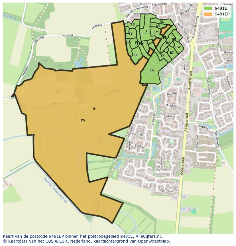Afbeelding van het postcodegebied 9481 EP op de kaart.