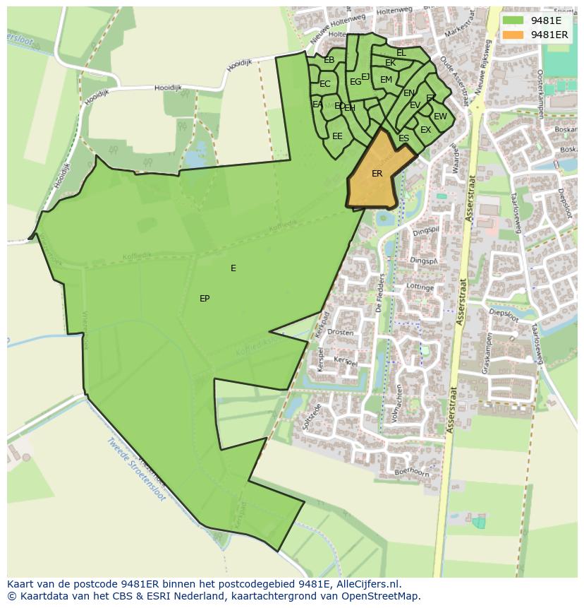 Afbeelding van het postcodegebied 9481 ER op de kaart.