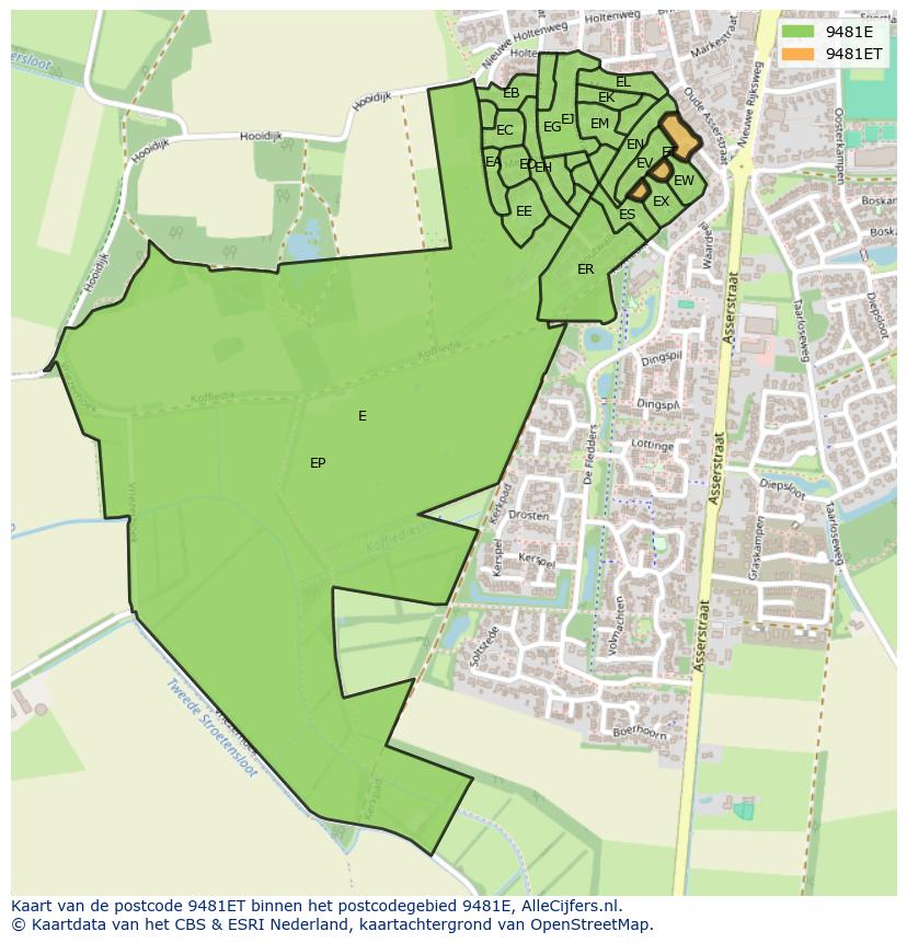 Afbeelding van het postcodegebied 9481 ET op de kaart.