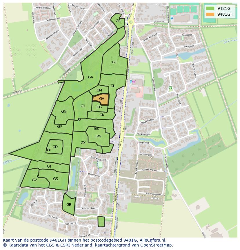 Afbeelding van het postcodegebied 9481 GH op de kaart.