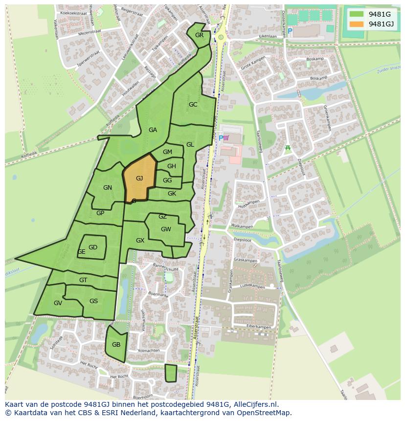 Afbeelding van het postcodegebied 9481 GJ op de kaart.