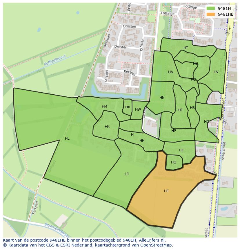 Afbeelding van het postcodegebied 9481 HE op de kaart.