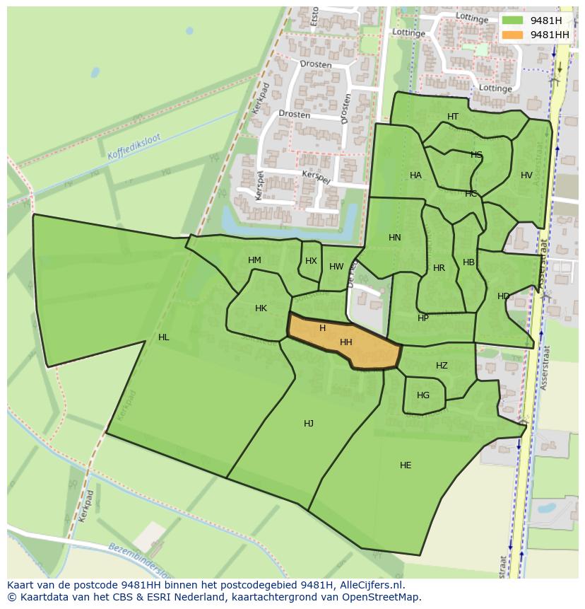Afbeelding van het postcodegebied 9481 HH op de kaart.