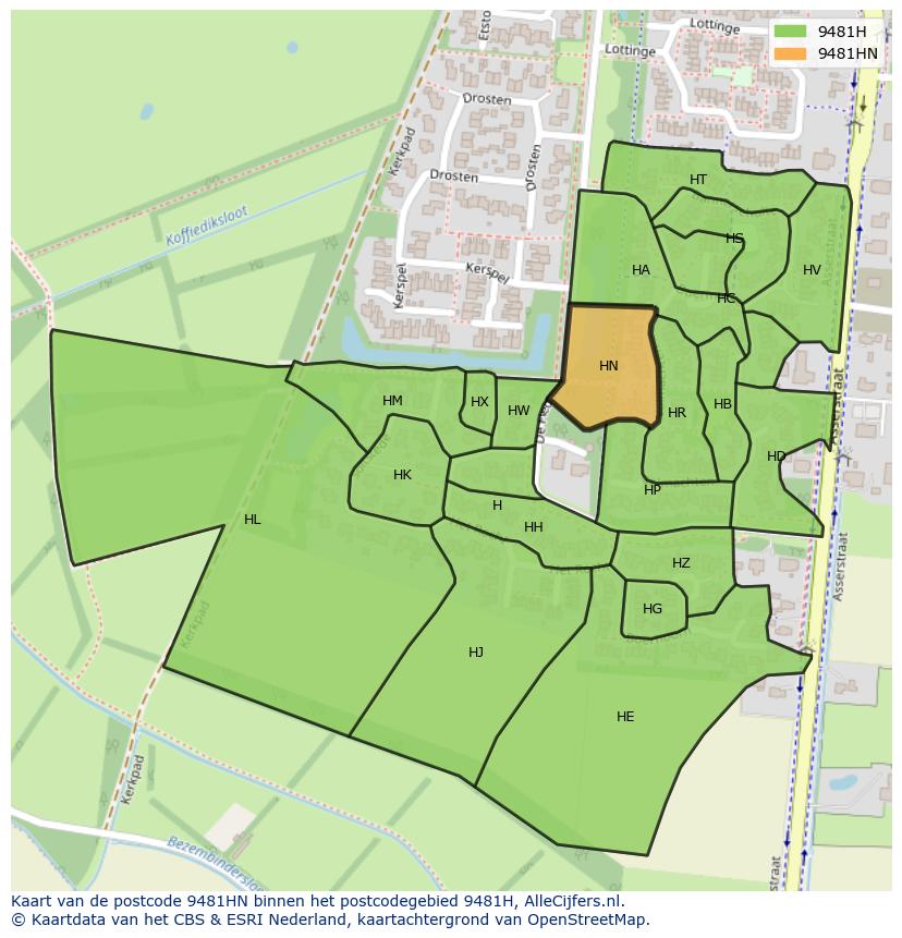 Afbeelding van het postcodegebied 9481 HN op de kaart.
