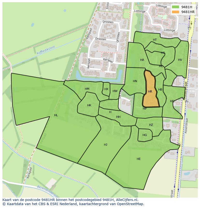 Afbeelding van het postcodegebied 9481 HR op de kaart.