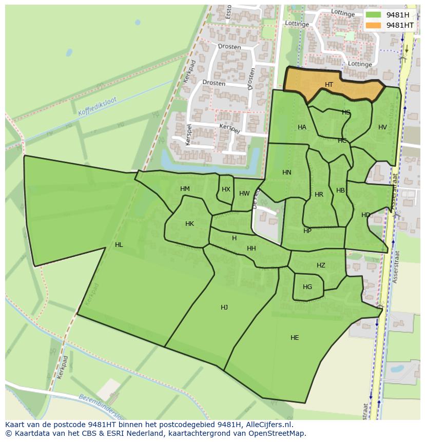 Afbeelding van het postcodegebied 9481 HT op de kaart.