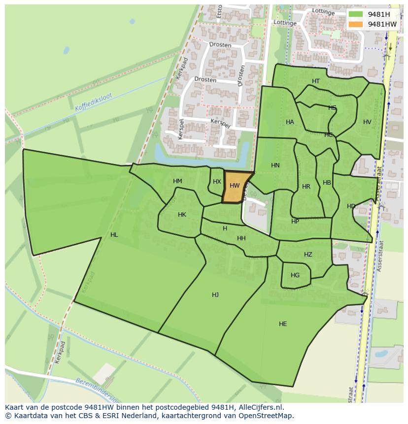 Afbeelding van het postcodegebied 9481 HW op de kaart.