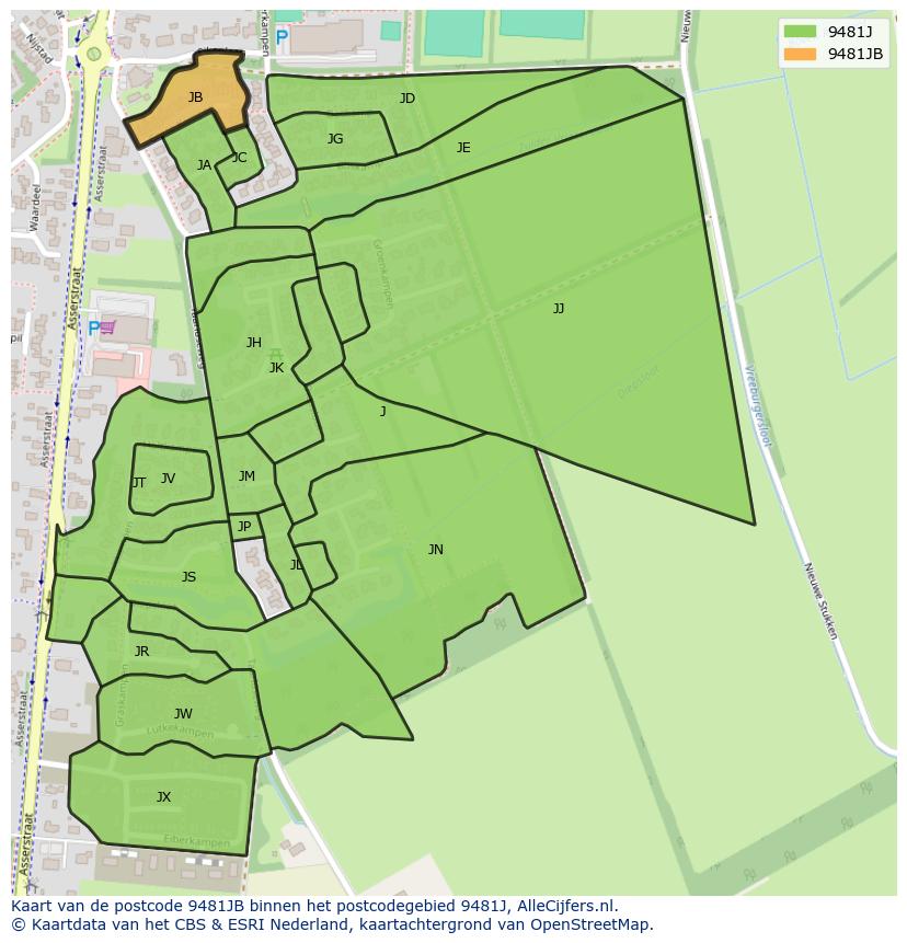 Afbeelding van het postcodegebied 9481 JB op de kaart.