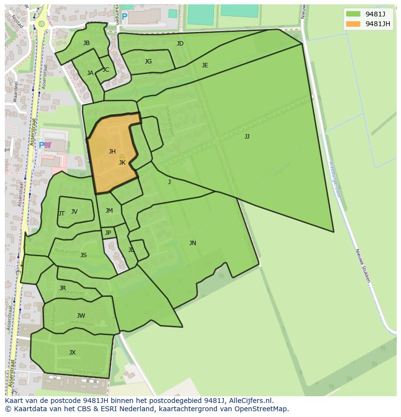 Afbeelding van het postcodegebied 9481 JH op de kaart.