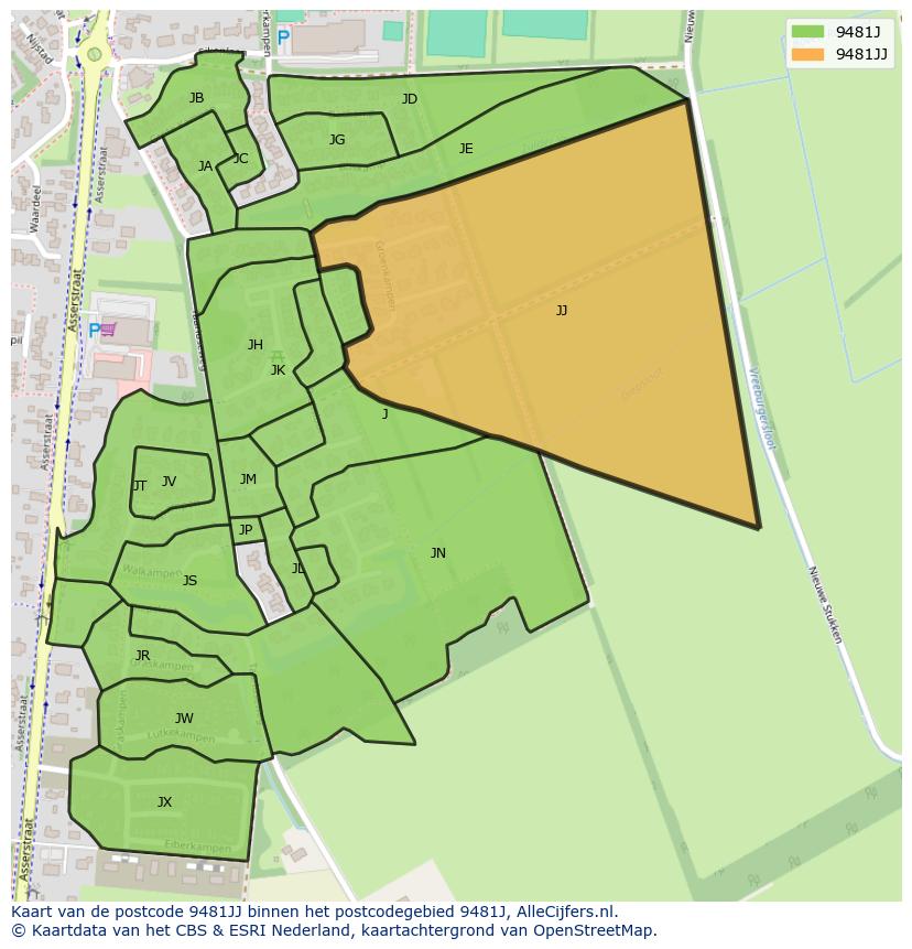 Afbeelding van het postcodegebied 9481 JJ op de kaart.