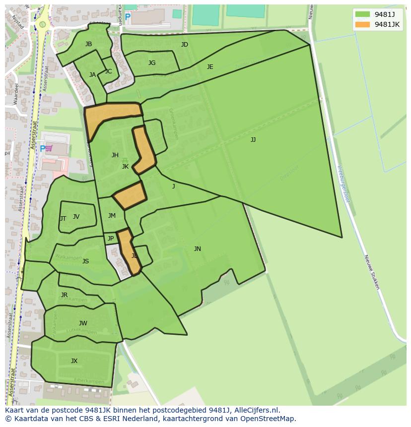 Afbeelding van het postcodegebied 9481 JK op de kaart.