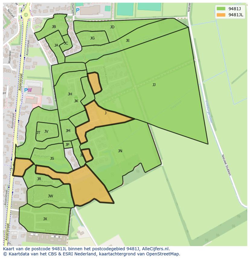 Afbeelding van het postcodegebied 9481 JL op de kaart.