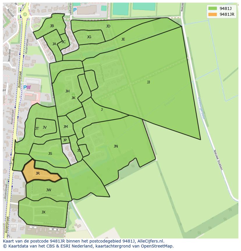 Afbeelding van het postcodegebied 9481 JR op de kaart.