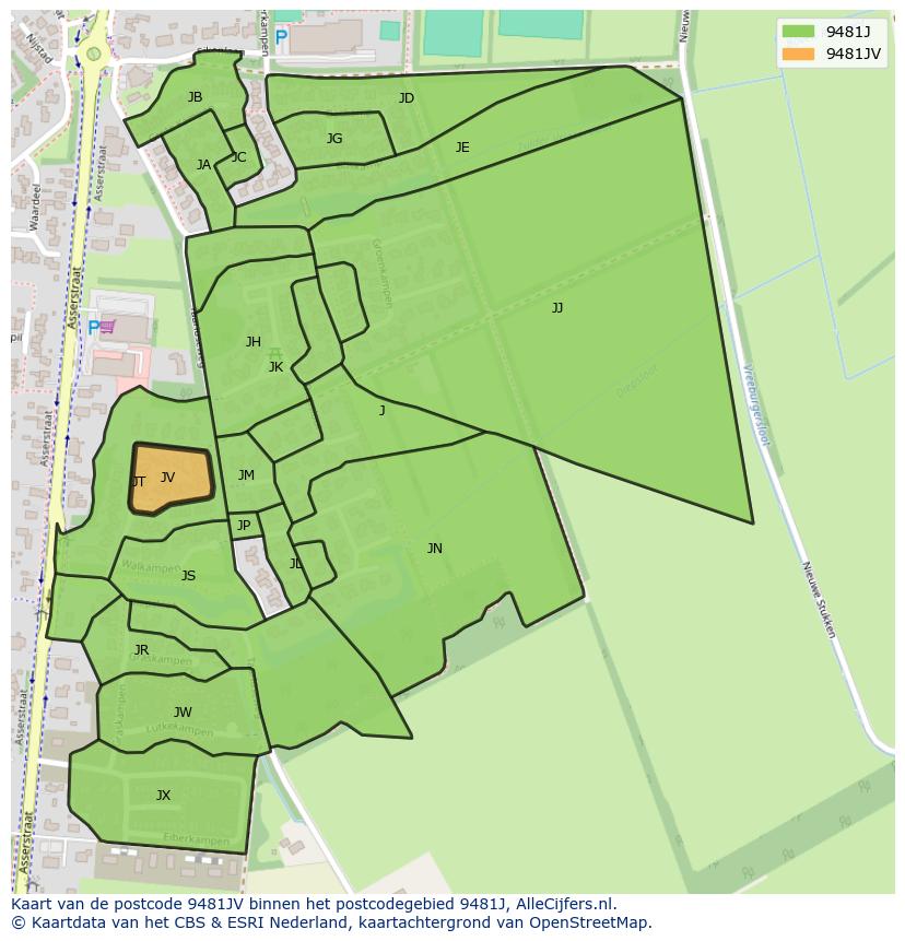 Afbeelding van het postcodegebied 9481 JV op de kaart.