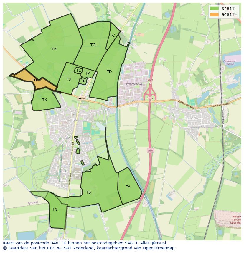Afbeelding van het postcodegebied 9481 TH op de kaart.