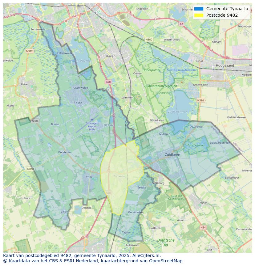 Afbeelding van het postcodegebied 9482 op de kaart.