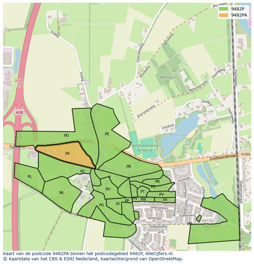 Afbeelding van het postcodegebied 9482 PA op de kaart.