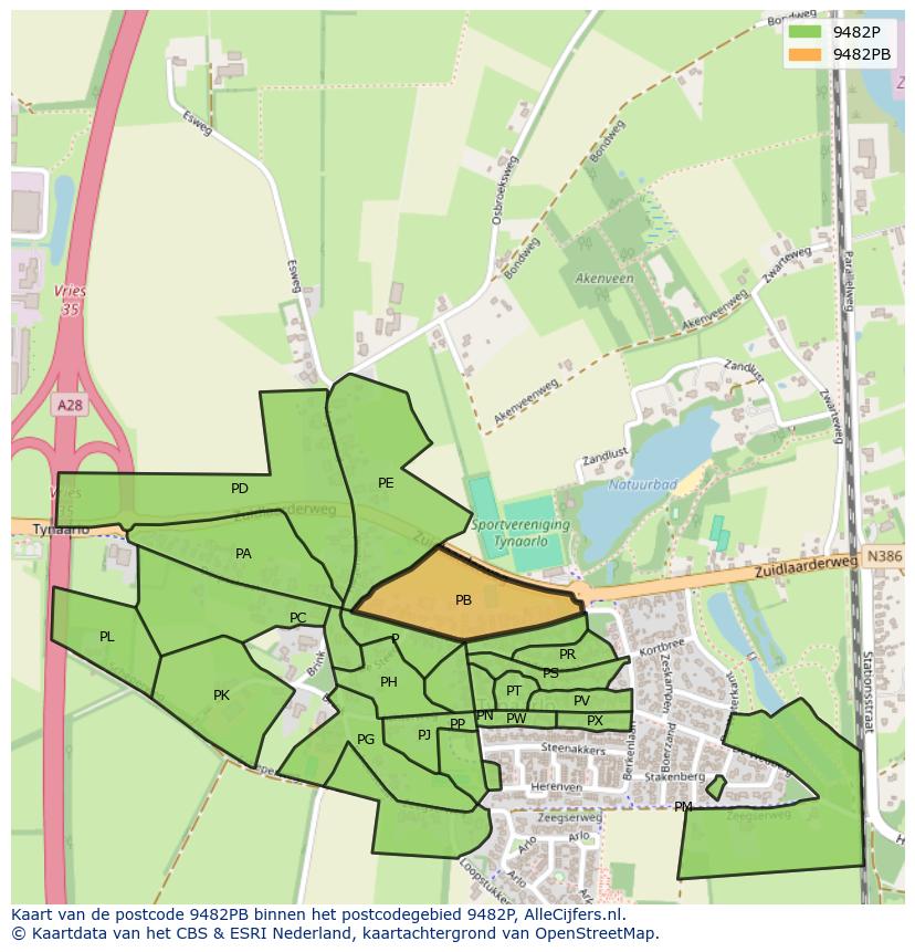 Afbeelding van het postcodegebied 9482 PB op de kaart.