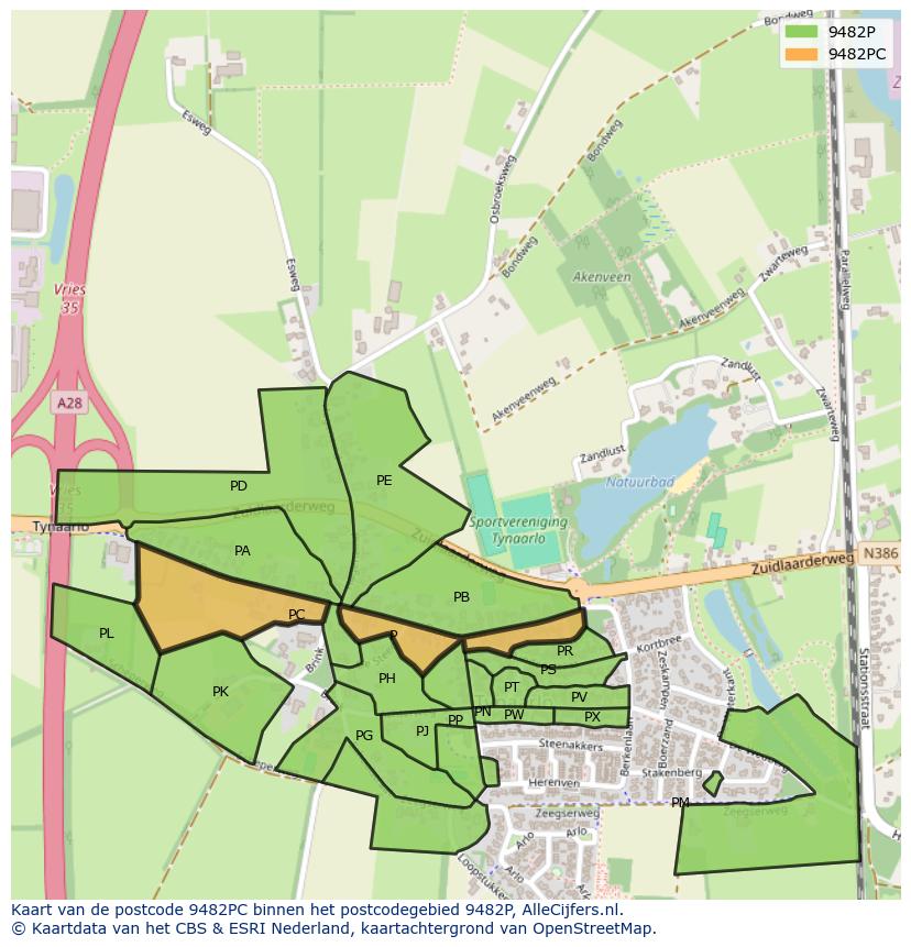 Afbeelding van het postcodegebied 9482 PC op de kaart.