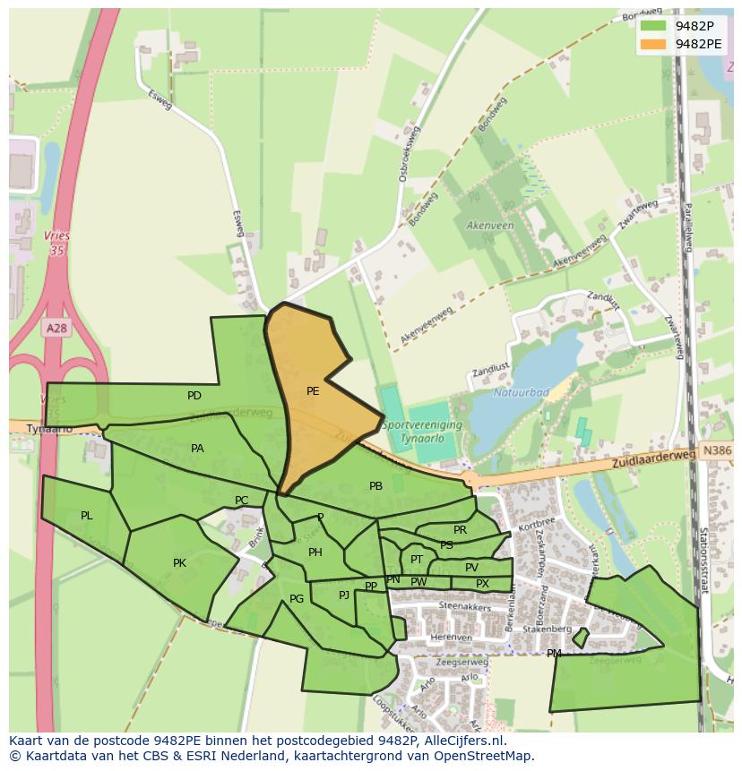 Afbeelding van het postcodegebied 9482 PE op de kaart.