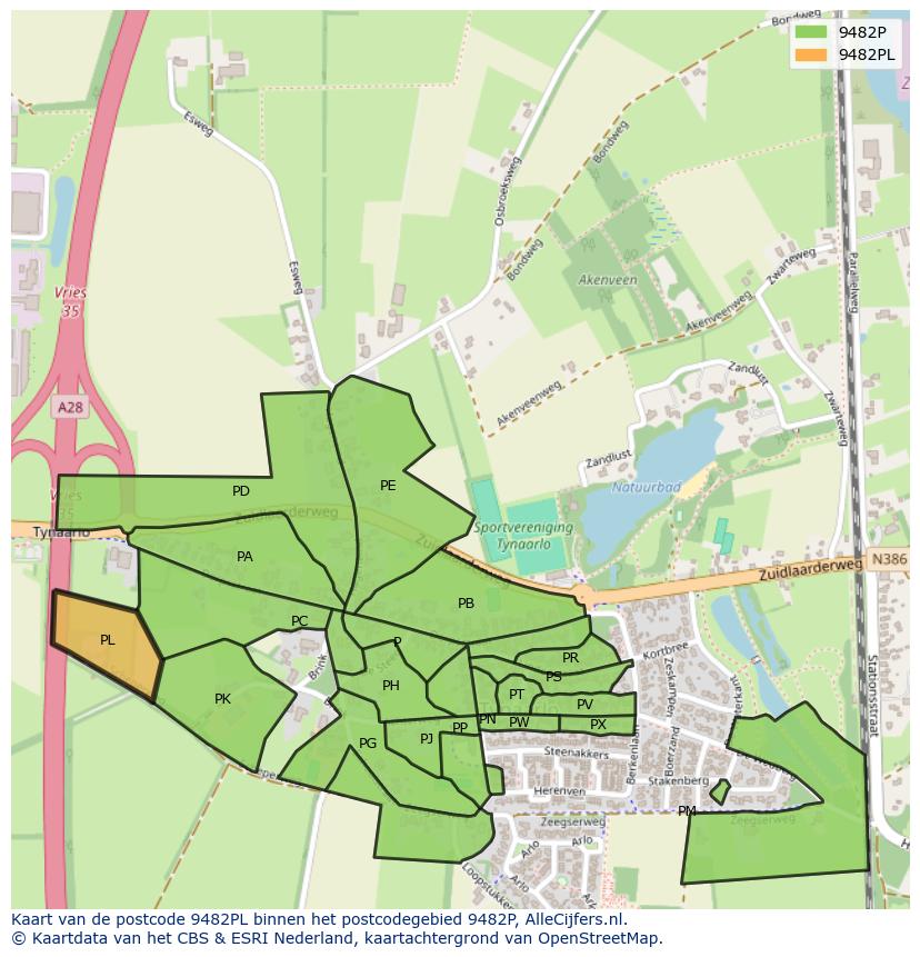 Afbeelding van het postcodegebied 9482 PL op de kaart.