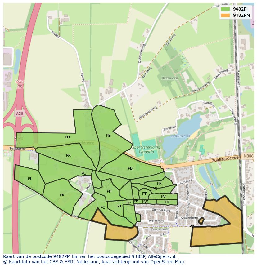 Afbeelding van het postcodegebied 9482 PM op de kaart.