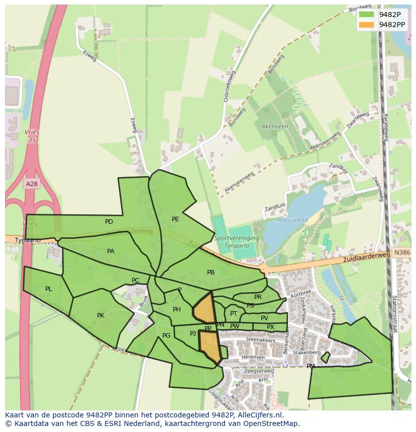 Afbeelding van het postcodegebied 9482 PP op de kaart.