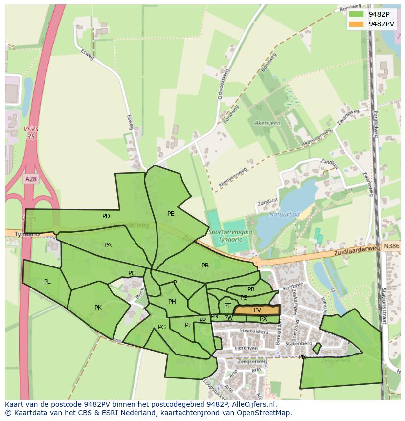 Afbeelding van het postcodegebied 9482 PV op de kaart.