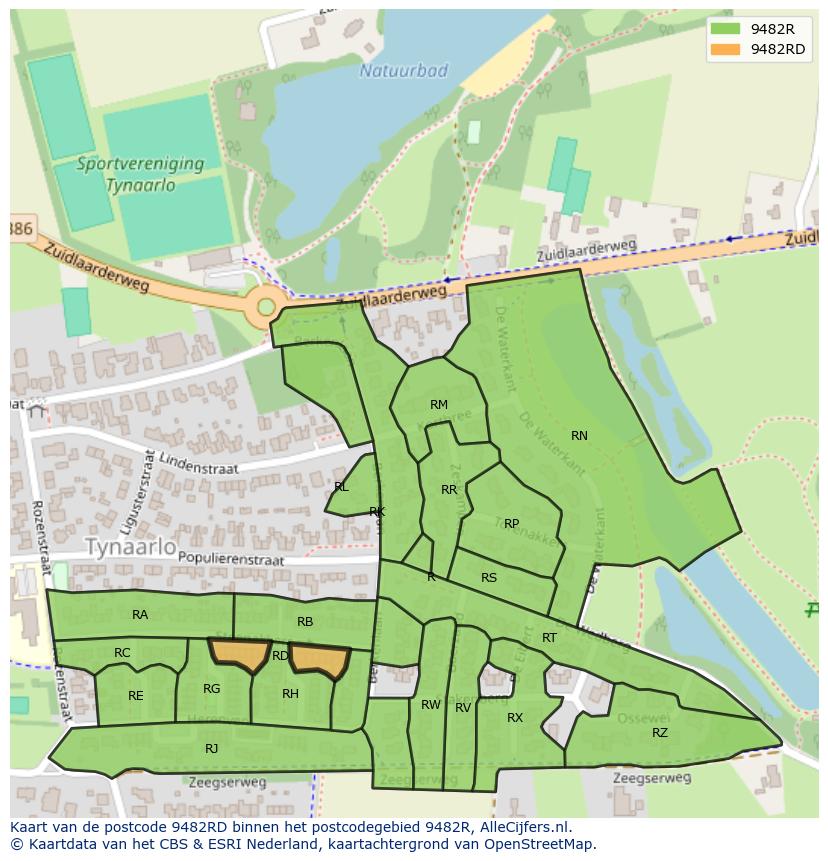 Afbeelding van het postcodegebied 9482 RD op de kaart.