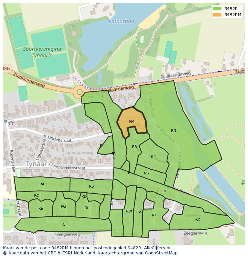 Afbeelding van het postcodegebied 9482 RM op de kaart.