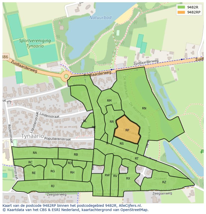 Afbeelding van het postcodegebied 9482 RP op de kaart.