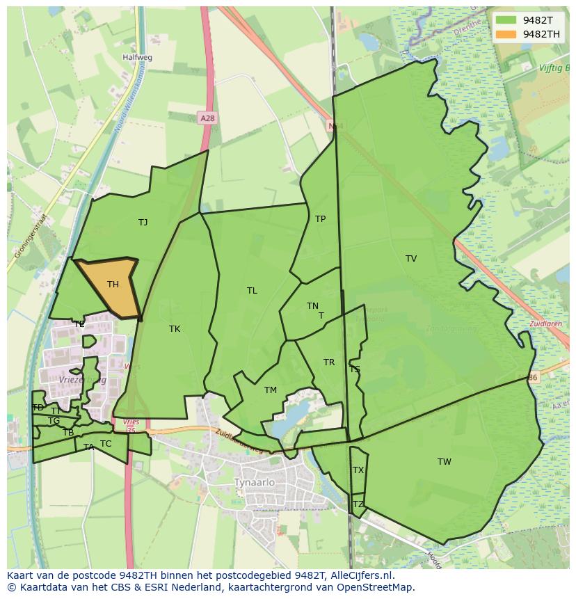 Afbeelding van het postcodegebied 9482 TH op de kaart.