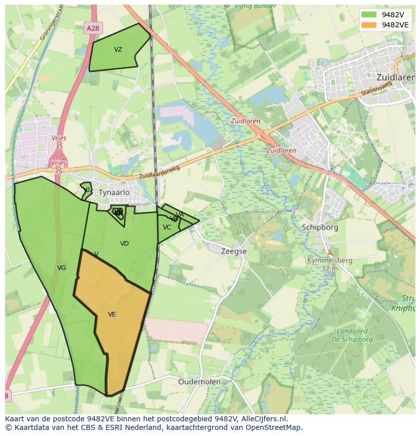 Afbeelding van het postcodegebied 9482 VE op de kaart.