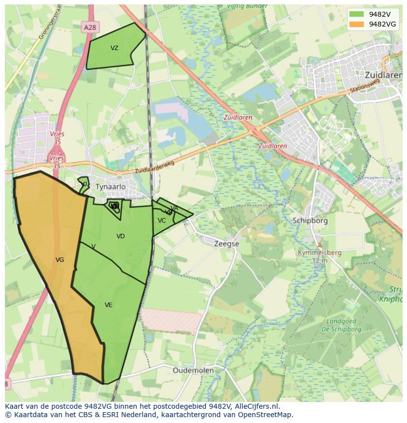 Afbeelding van het postcodegebied 9482 VG op de kaart.