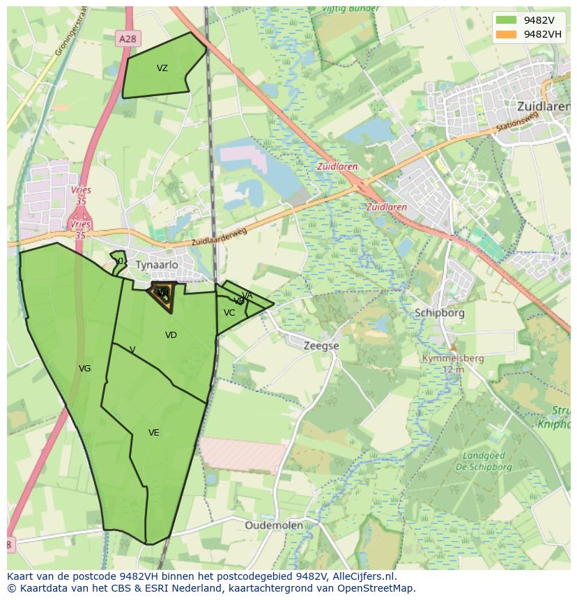 Afbeelding van het postcodegebied 9482 VH op de kaart.