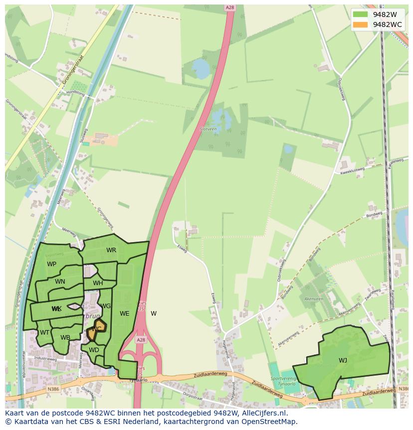 Afbeelding van het postcodegebied 9482 WC op de kaart.