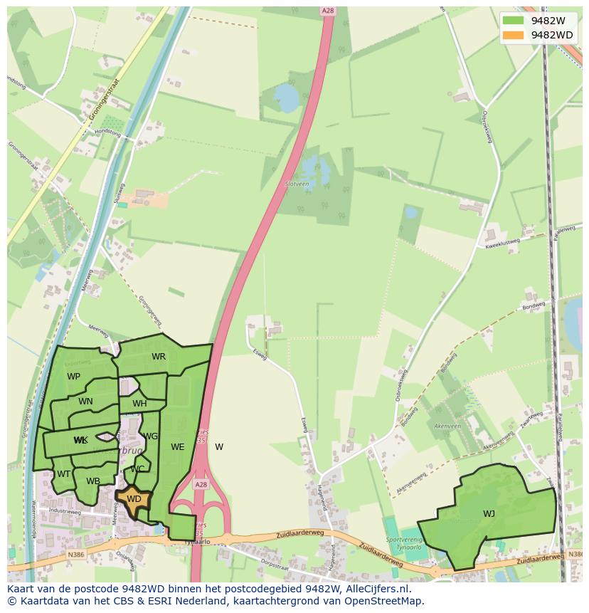 Afbeelding van het postcodegebied 9482 WD op de kaart.