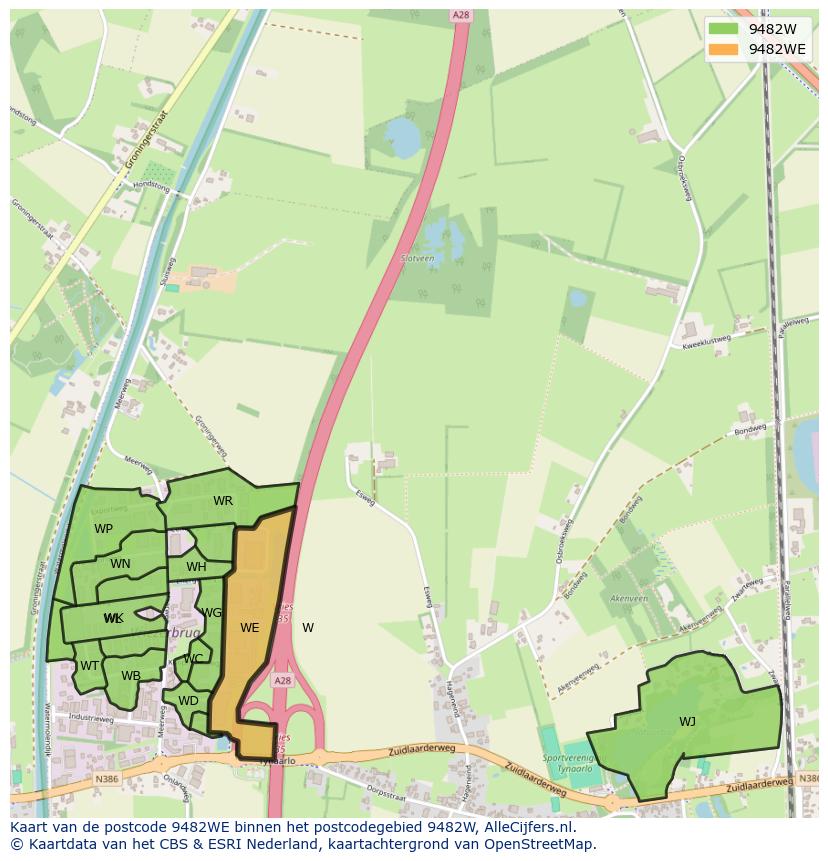 Afbeelding van het postcodegebied 9482 WE op de kaart.