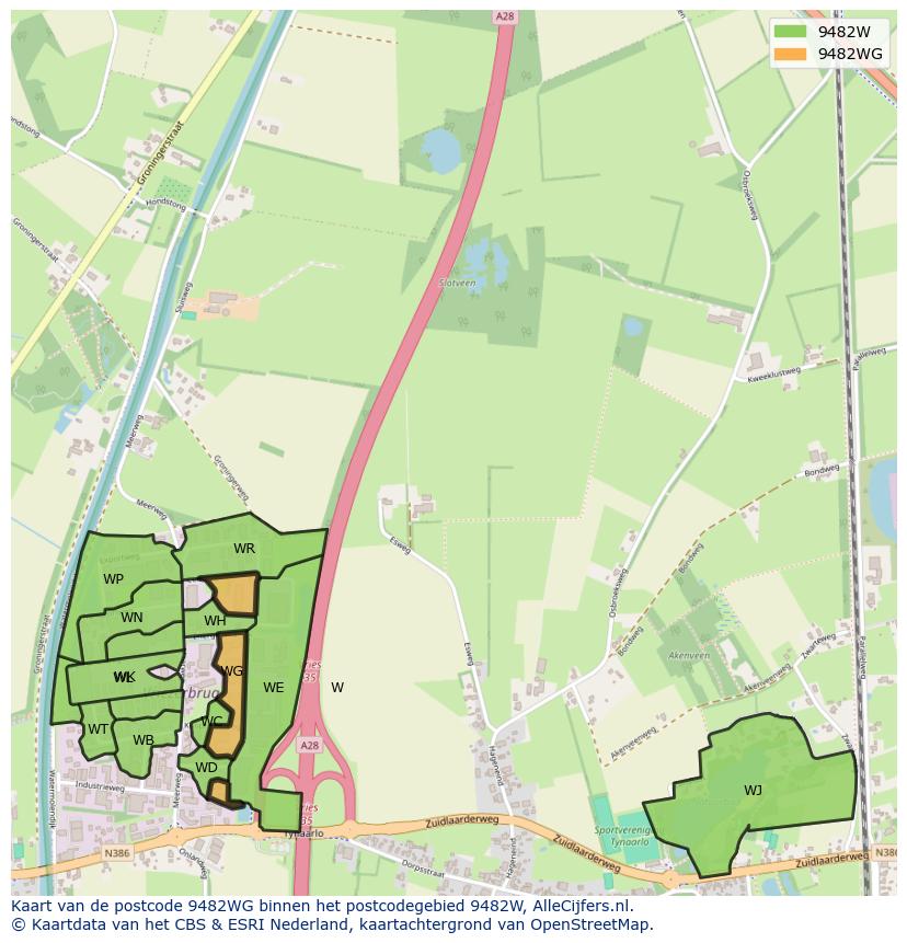 Afbeelding van het postcodegebied 9482 WG op de kaart.
