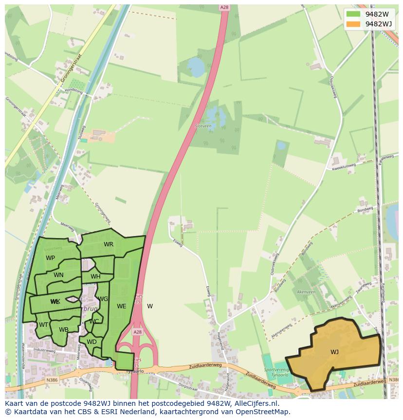 Afbeelding van het postcodegebied 9482 WJ op de kaart.