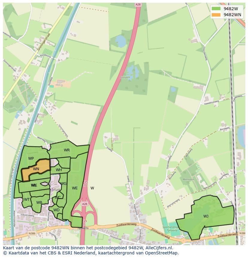 Afbeelding van het postcodegebied 9482 WN op de kaart.