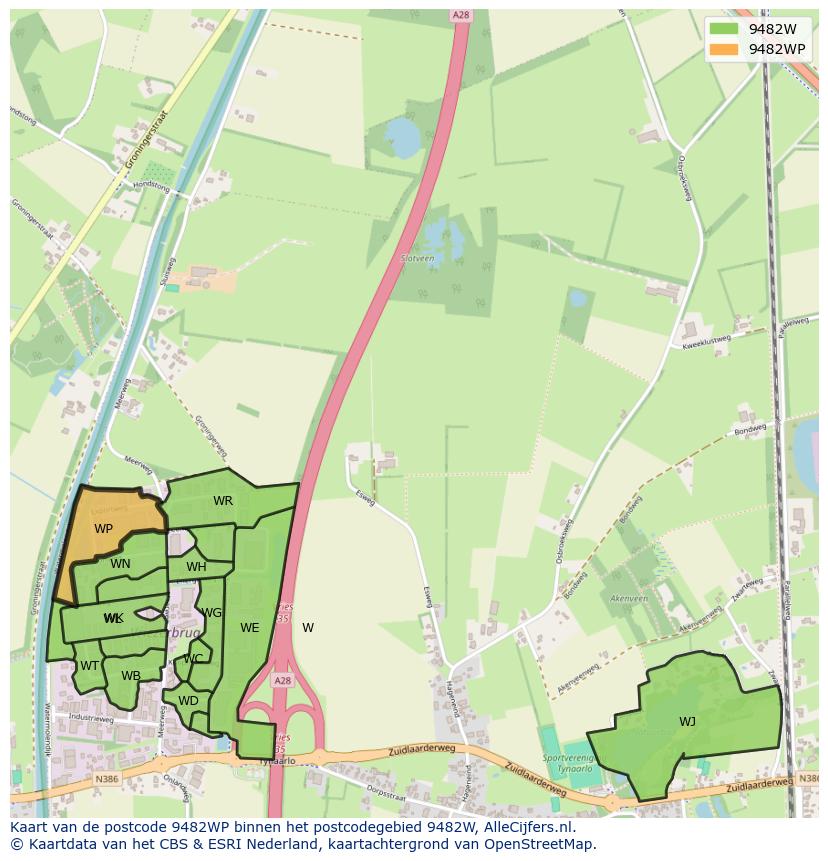 Afbeelding van het postcodegebied 9482 WP op de kaart.