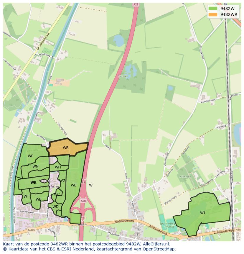 Afbeelding van het postcodegebied 9482 WR op de kaart.