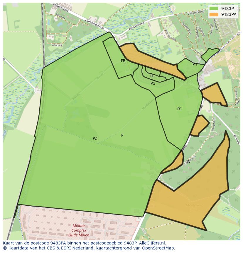 Afbeelding van het postcodegebied 9483 PA op de kaart.