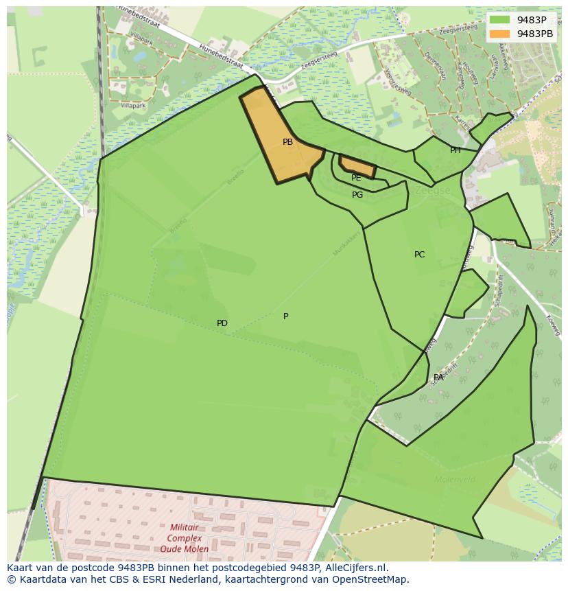 Afbeelding van het postcodegebied 9483 PB op de kaart.