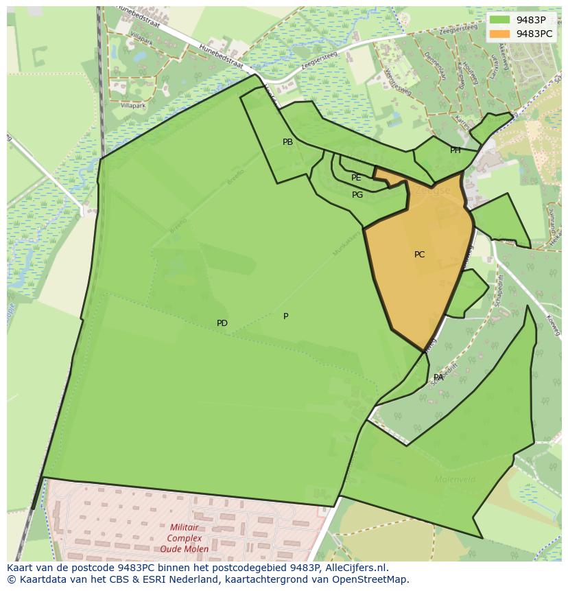 Afbeelding van het postcodegebied 9483 PC op de kaart.