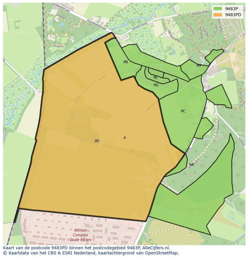 Afbeelding van het postcodegebied 9483 PD op de kaart.