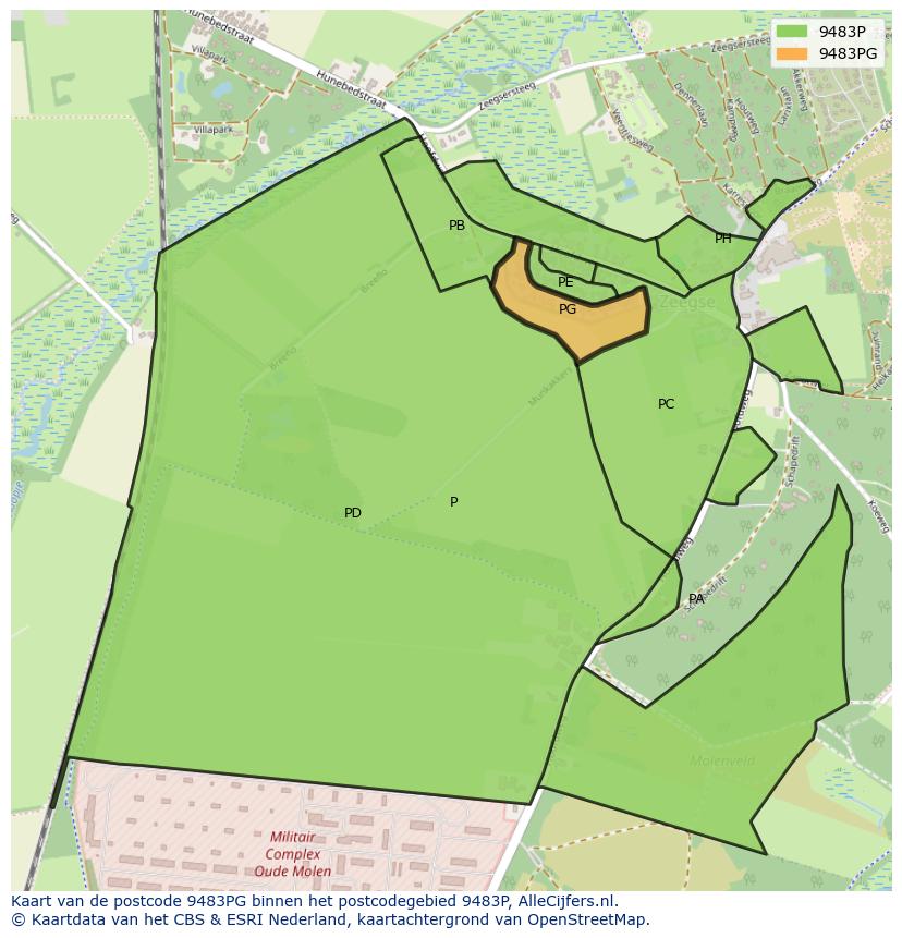 Afbeelding van het postcodegebied 9483 PG op de kaart.