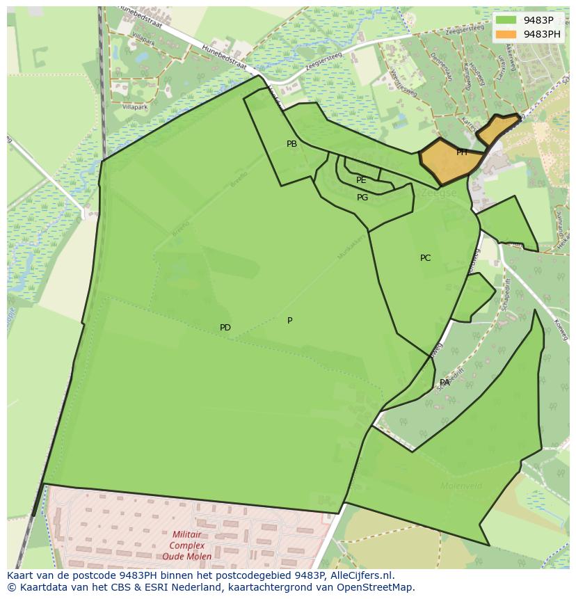 Afbeelding van het postcodegebied 9483 PH op de kaart.