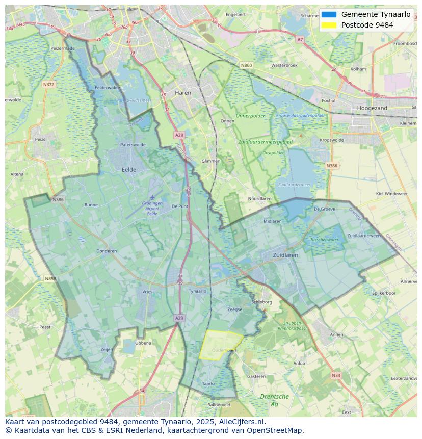 Afbeelding van het postcodegebied 9484 op de kaart.